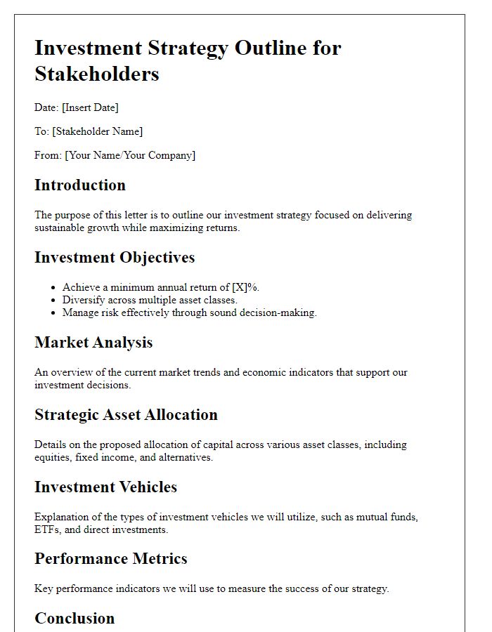 Letter template of investment strategy outline for stakeholder presentations