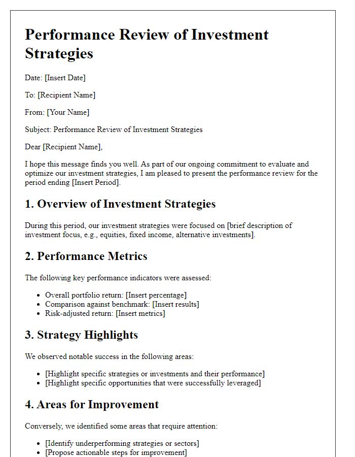 Letter template of performance review for investment strategies