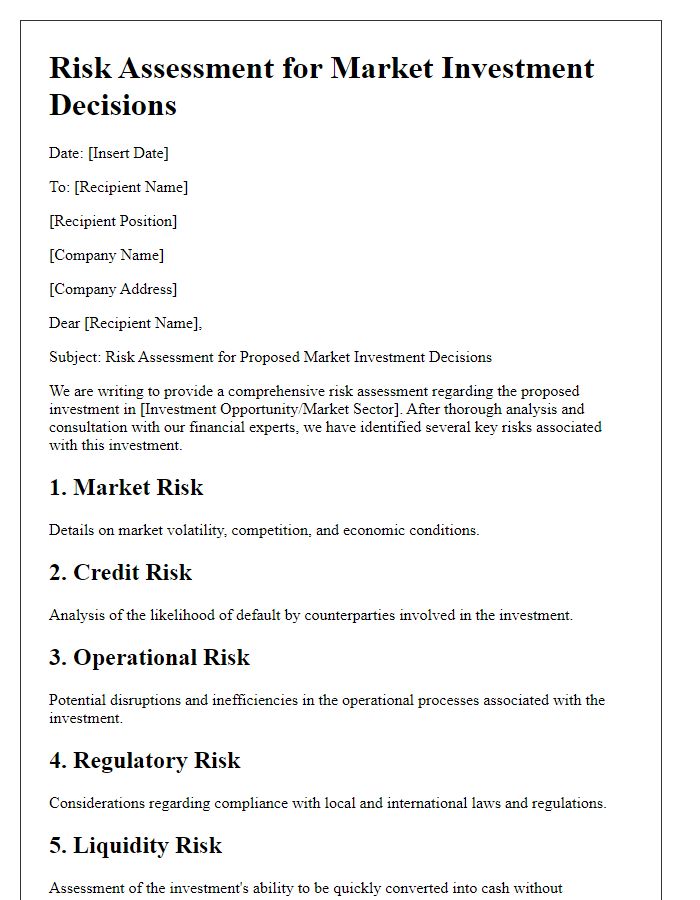 Letter template of risk assessment for market investment decisions