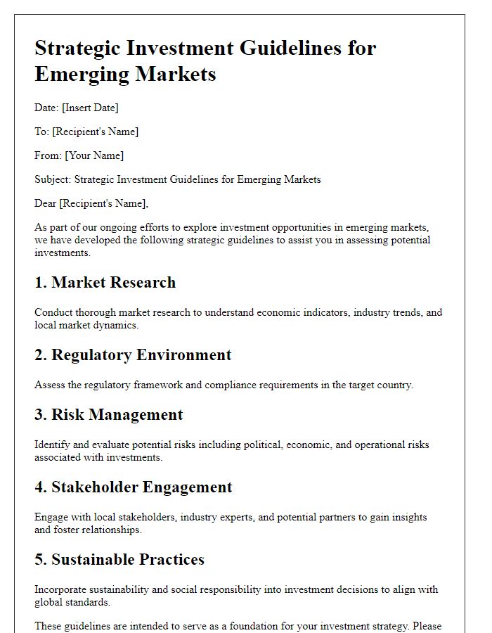 Letter template of strategic investment guidelines for emerging markets