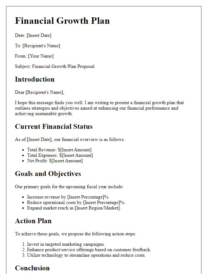 Letter template of financial growth plan