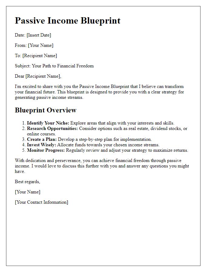 Letter template of passive income blueprint