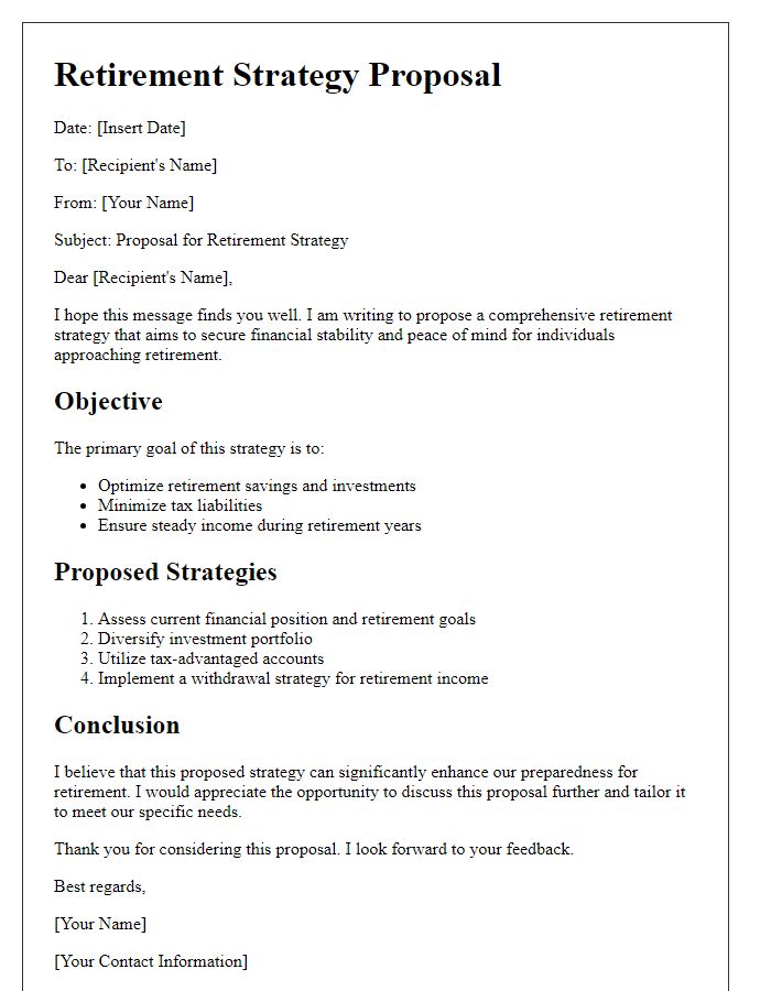 Letter template of retirement strategy proposal