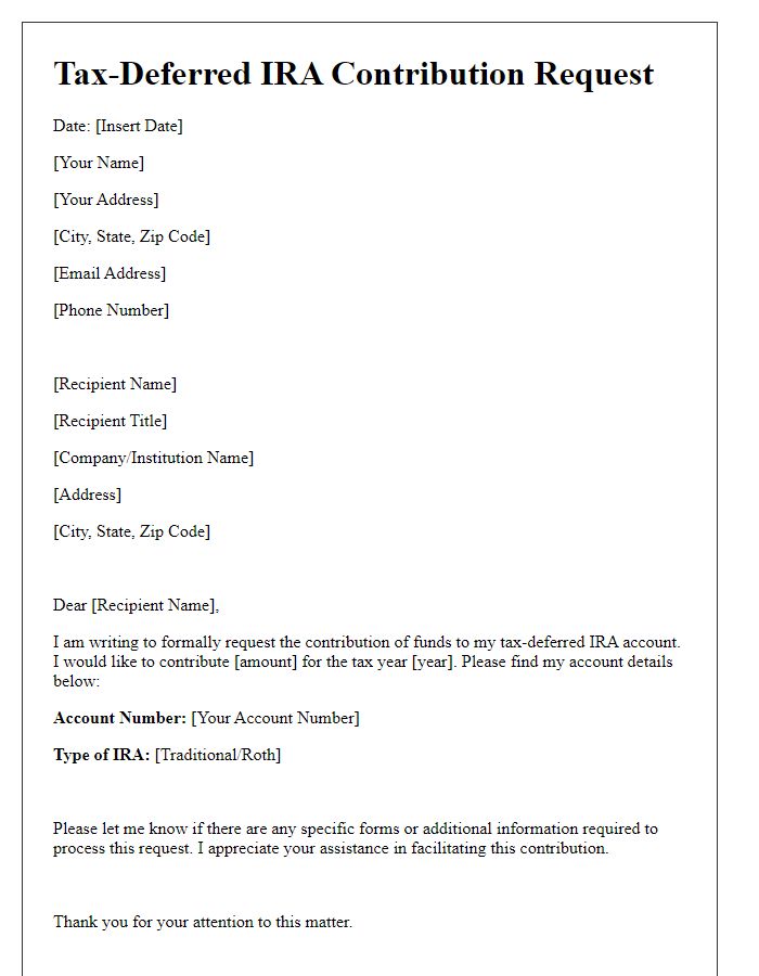 Letter template of tax-deferred IRA contribution request