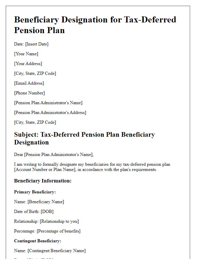 Letter template of tax-deferred pension plan beneficiary designation