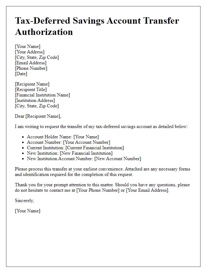 Letter template of tax-deferred savings account transfer authorization