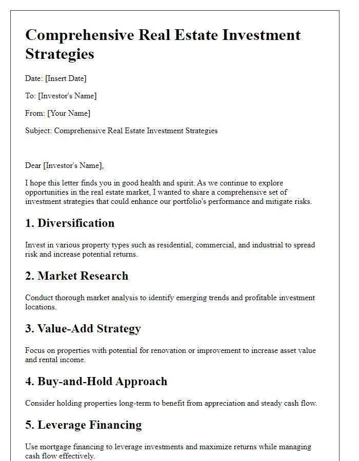 Letter template of comprehensive real estate investment strategies