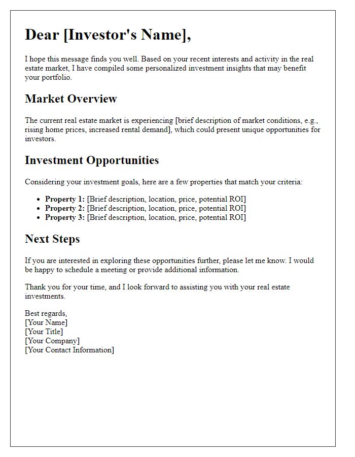 Letter template of personalized real estate investment insights