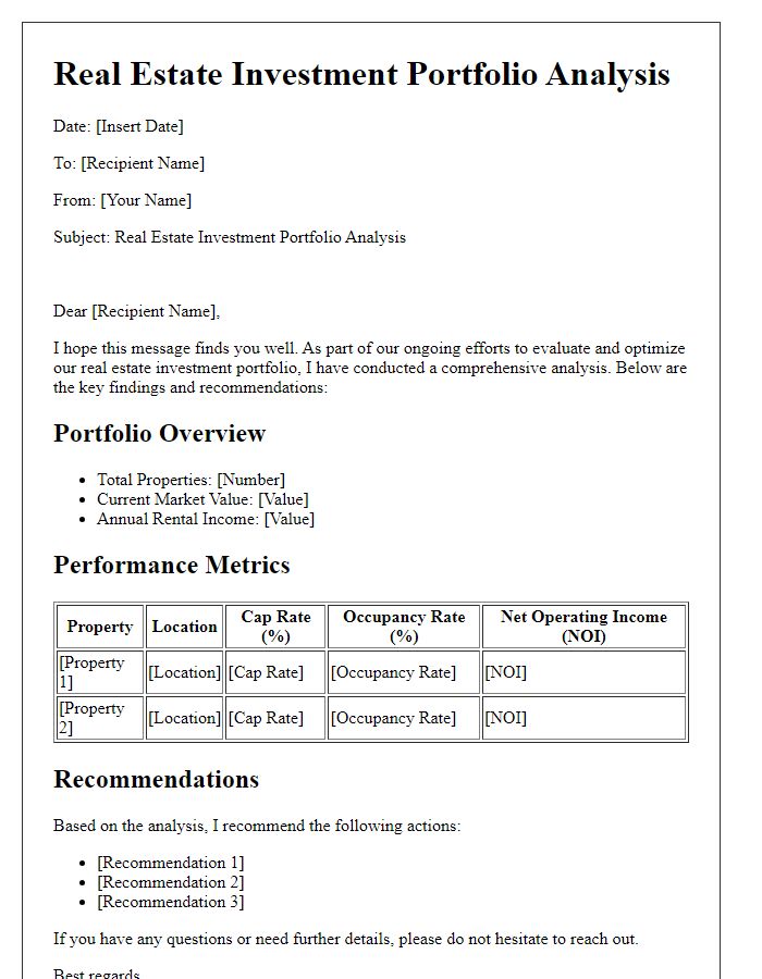 Letter template of real estate investment portfolio analysis