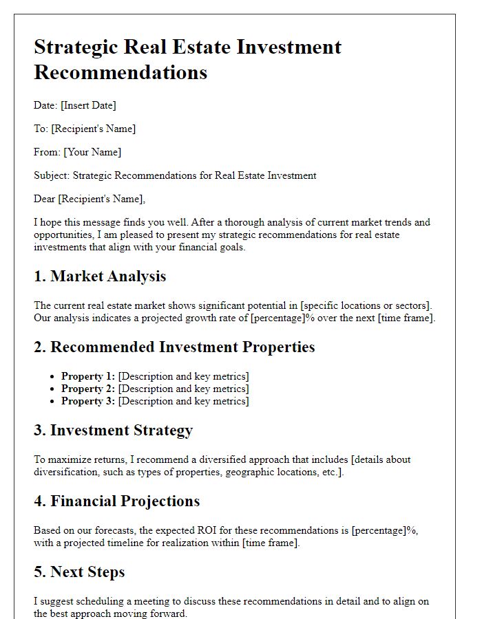 Letter template of strategic real estate investment recommendations