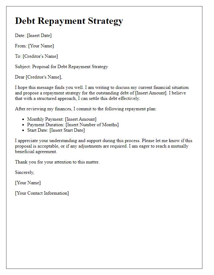 Letter template of debt repayment strategy.