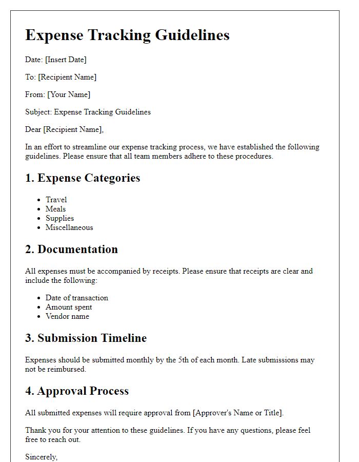 Letter template of expense tracking guidelines.