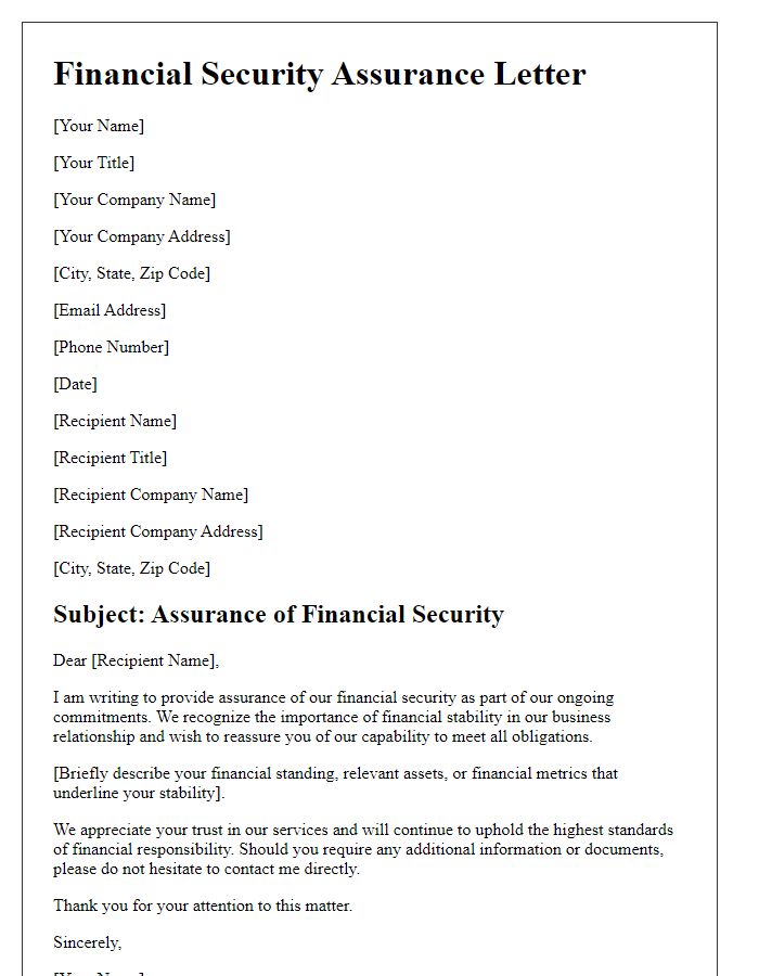 Letter template of financial security assurance.