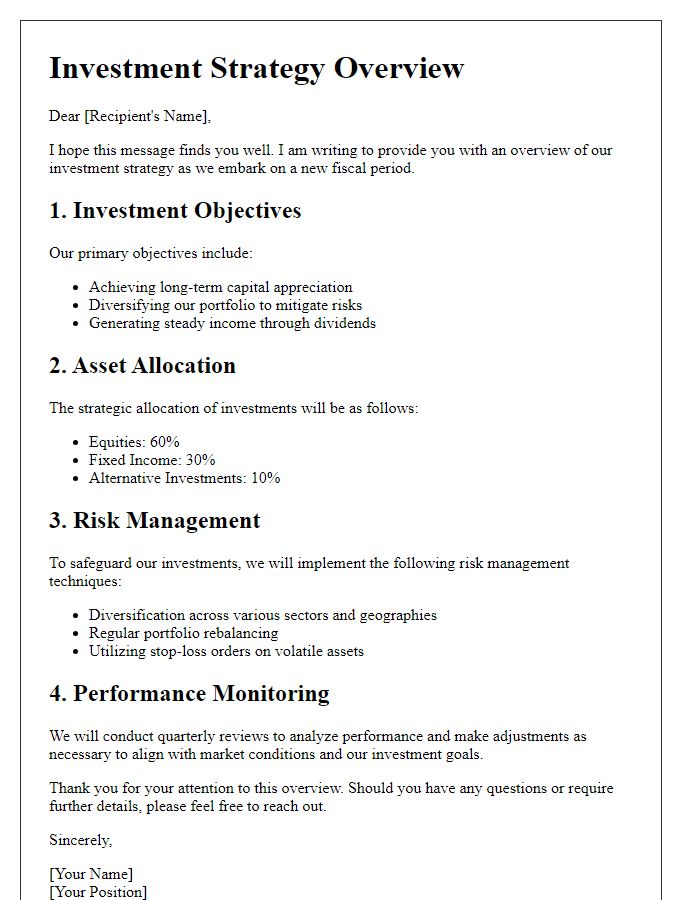 Letter template of investment strategy overview.