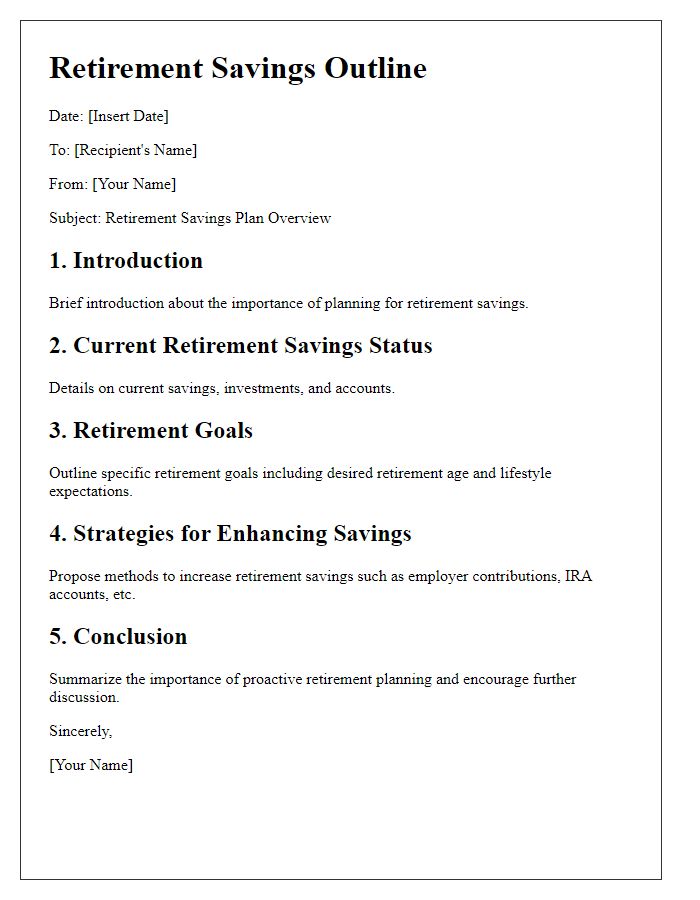 Letter template of retirement savings outline.