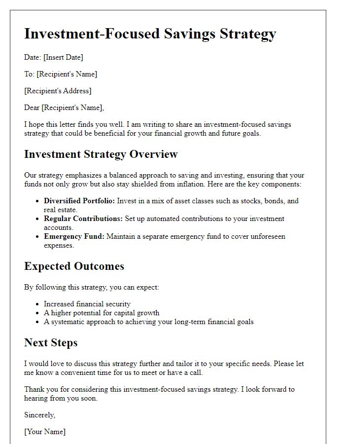 Letter template of investment-focused savings strategy