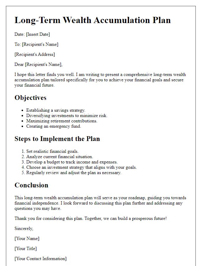 Letter template of long-term wealth accumulation plan