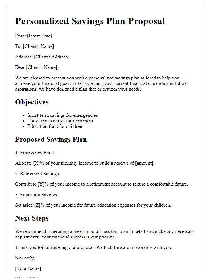 Letter template of personalized savings plan proposal