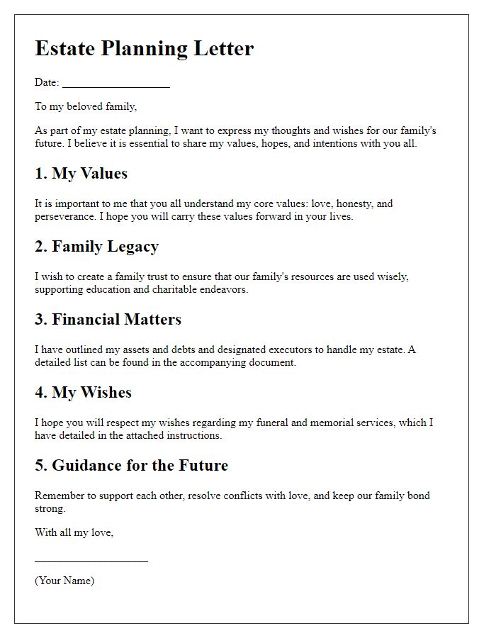 Letter template of estate planning for future generations