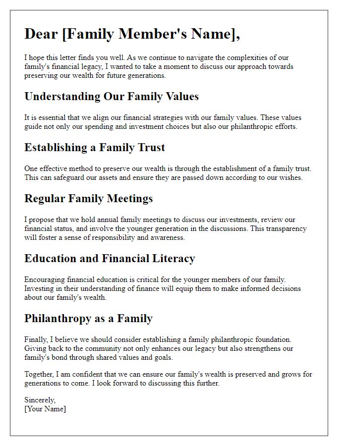 Letter template of guiding family wealth preservation