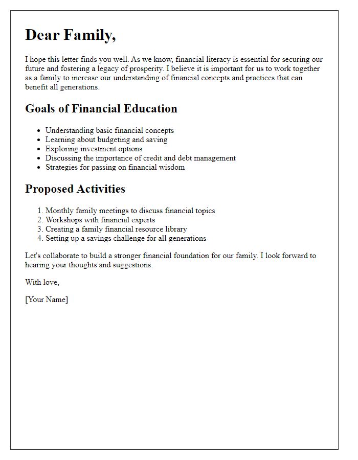 Letter template of multi-generational financial education