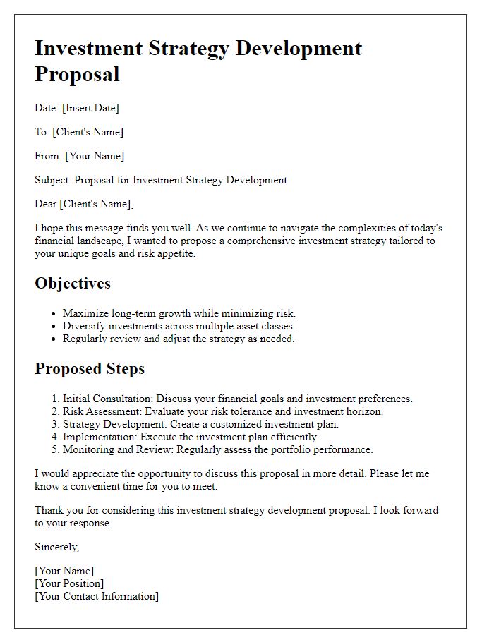 Letter template of investment strategy development