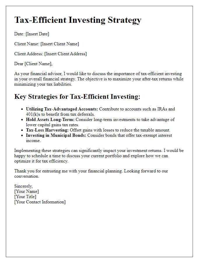 Letter template of tax-efficient investing