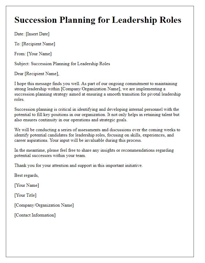 Letter template of succession planning for leadership roles