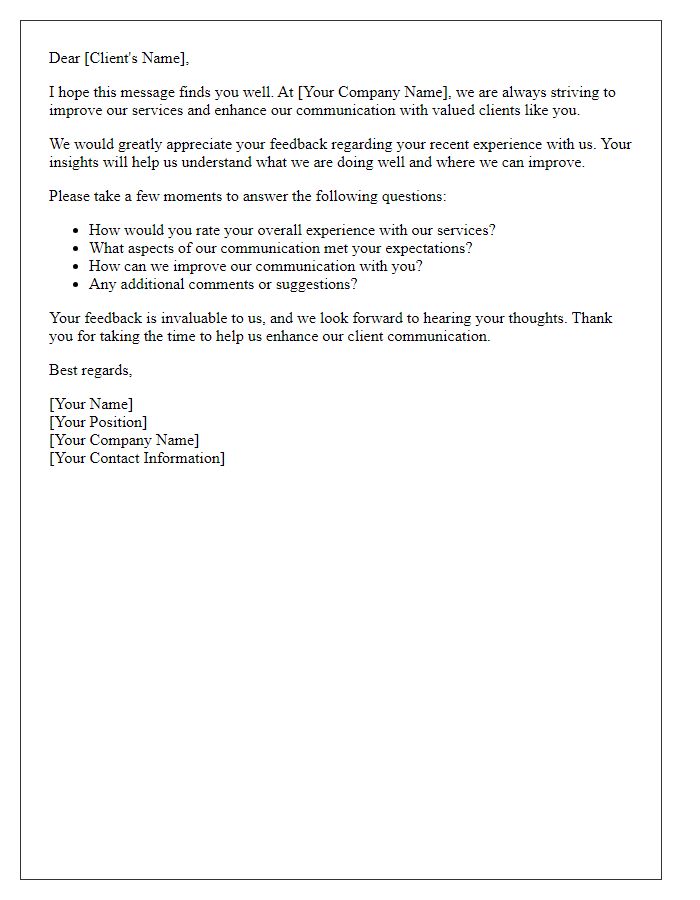 Letter template of feedback request to enhance client communication