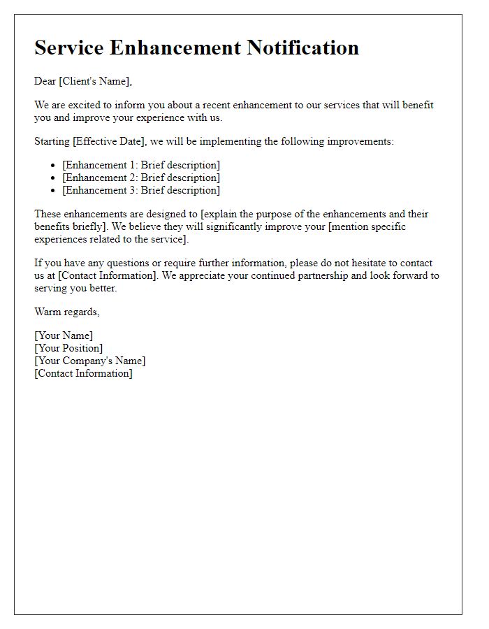 Letter template of service enhancement notification for client benefit