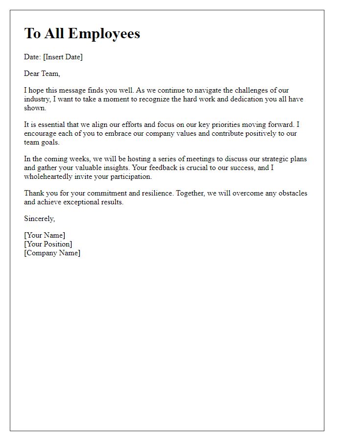 Letter template of corporate communication from upper management