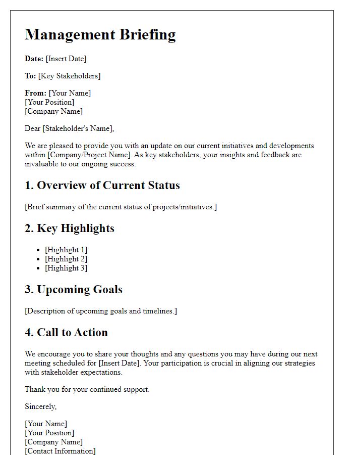 Letter template of management briefing for key stakeholders