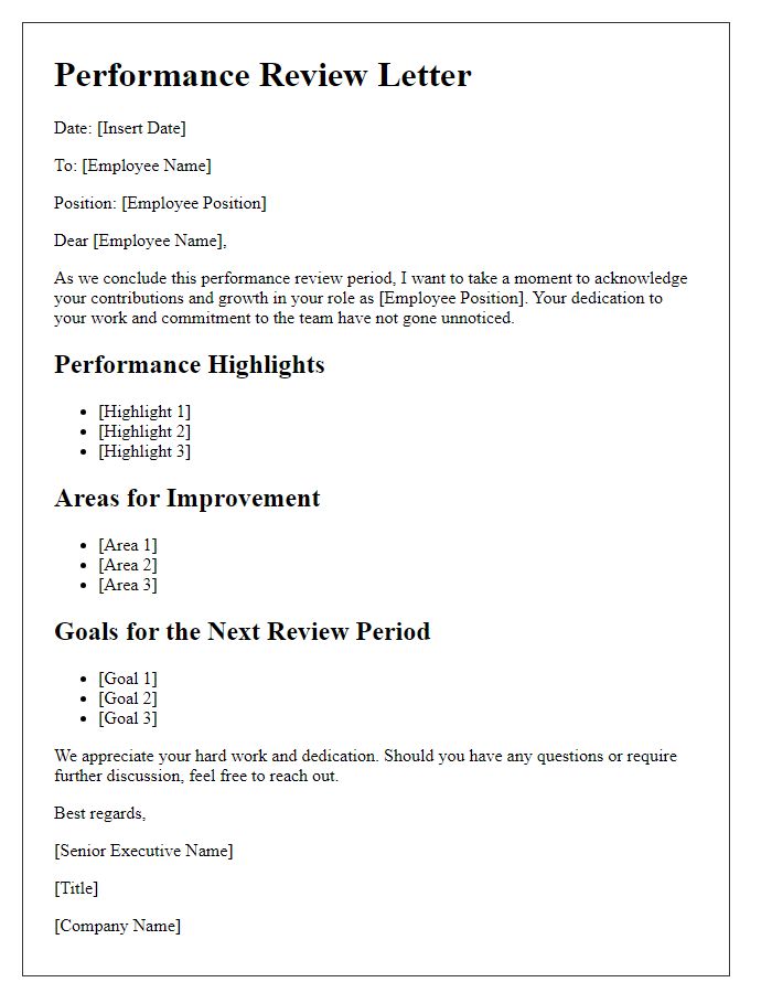 Letter template of performance review from senior executives