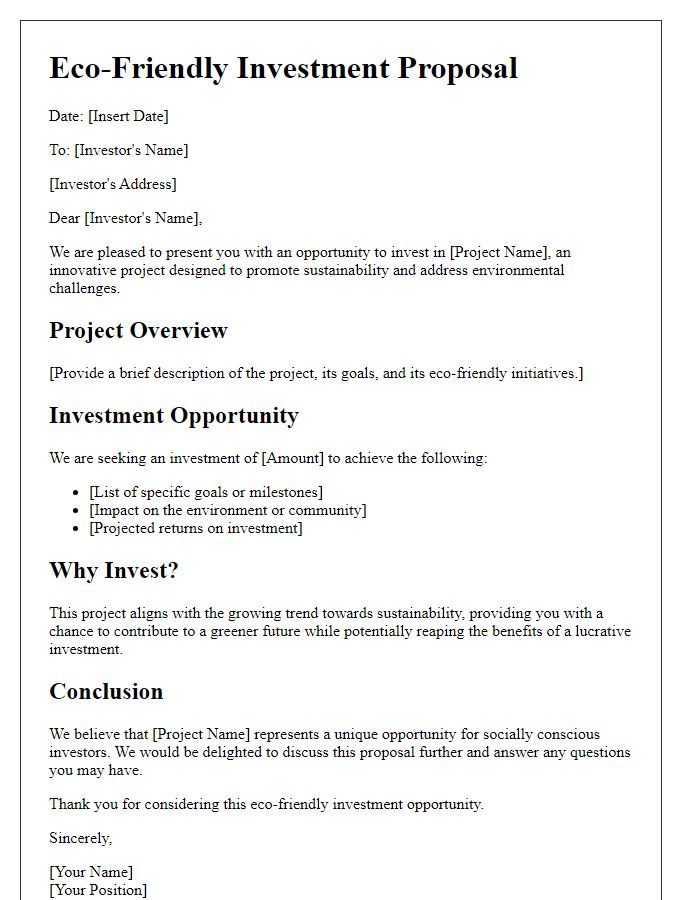 Letter template of eco-friendly investment proposals