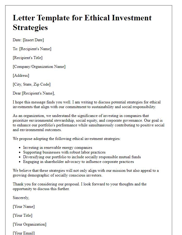 Letter template of ethical investment strategies