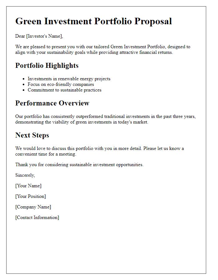 Letter template of green investment portfolios