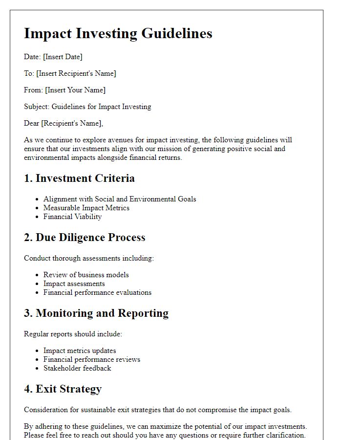 Letter template of impact investing guidelines