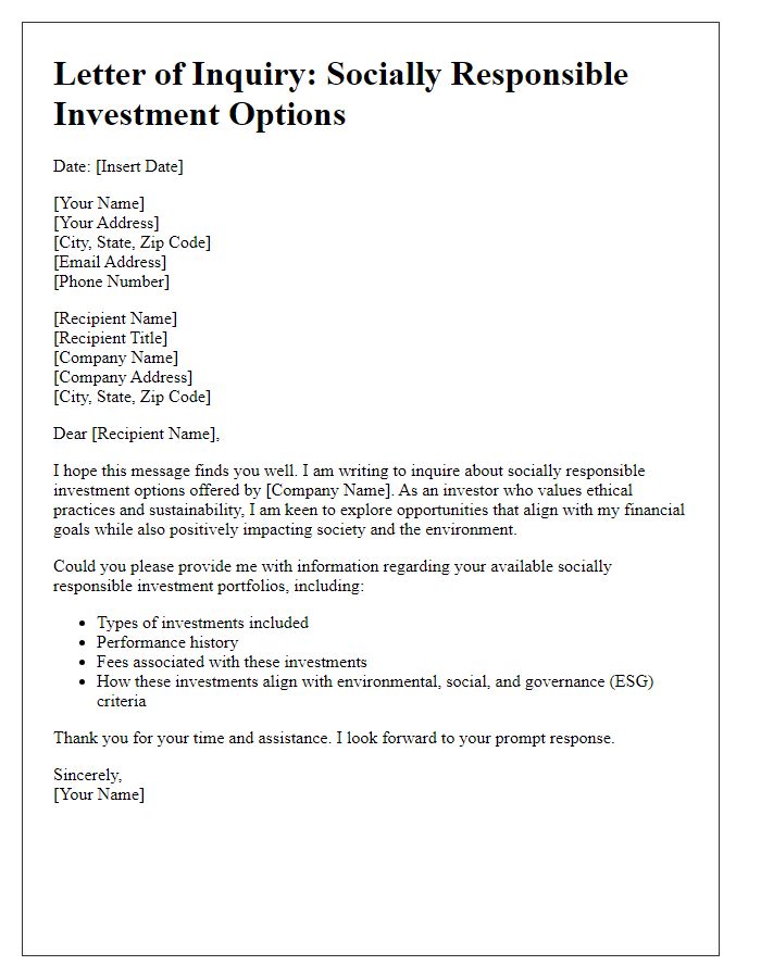 Letter template of socially responsible investment options