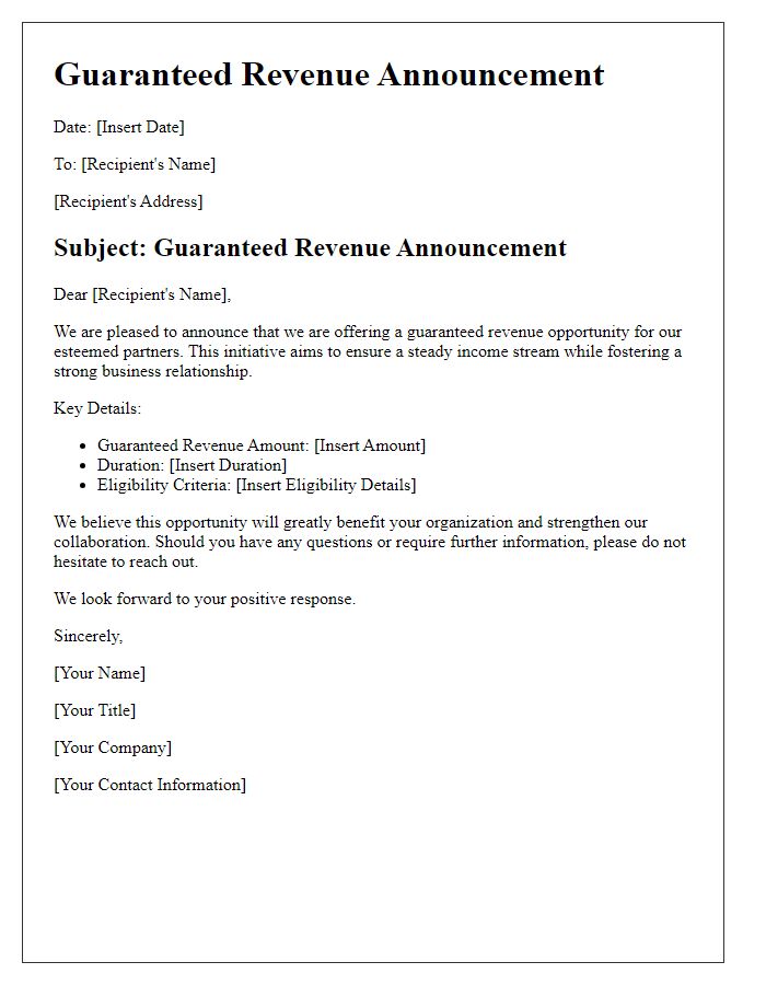 Letter template of guaranteed revenue announcements