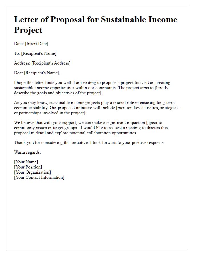 Letter template of managing sustainable income projects