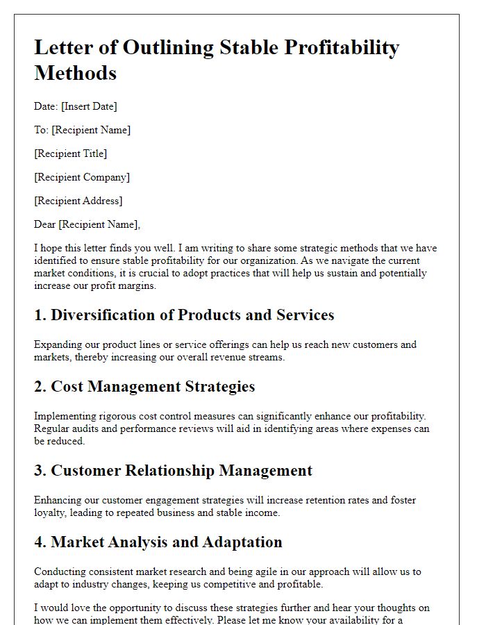 Letter template of outlining stable profitability methods