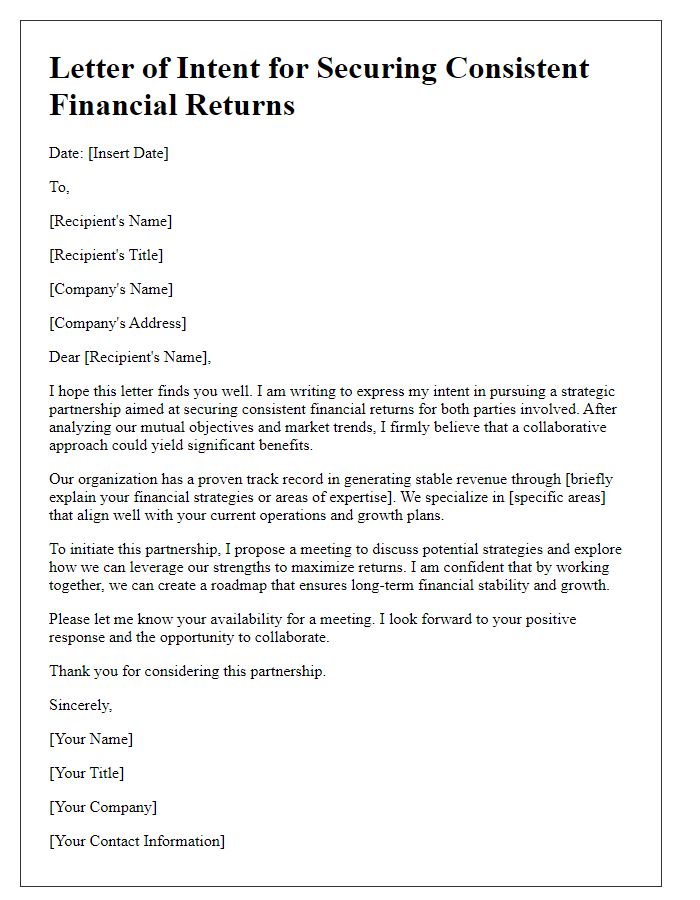 Letter template of securing consistent financial returns