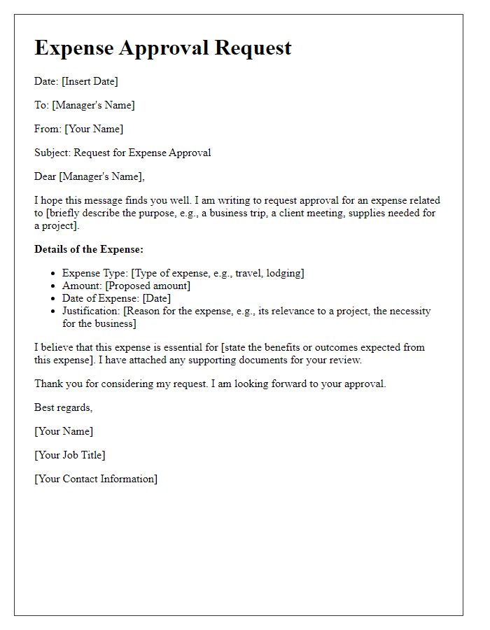 Letter template of expense approval requests