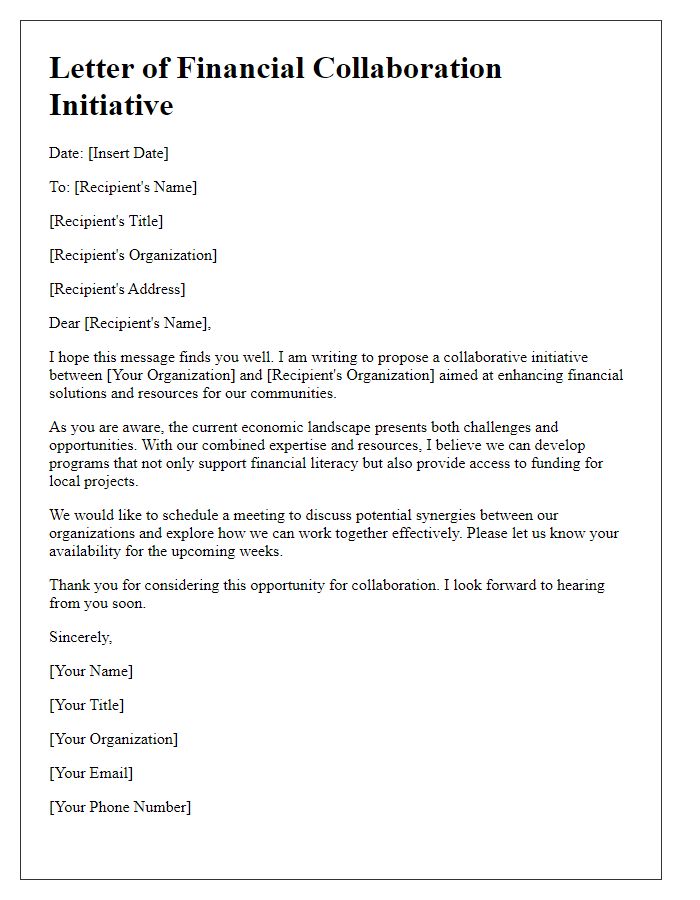 Letter template of financial collaboration initiatives