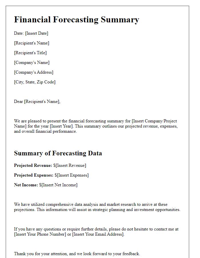 Letter template of financial forecasting summaries