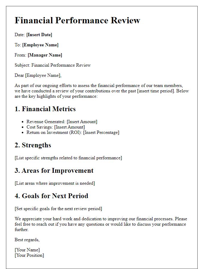 Letter template of financial performance reviews