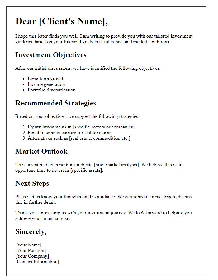 Letter template of bespoke investment guidance.