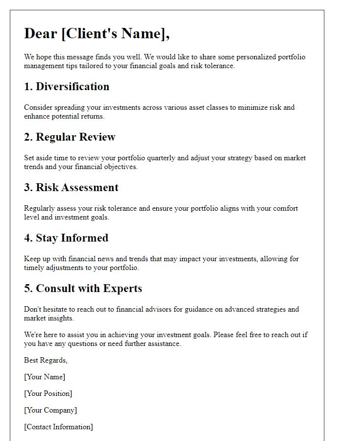 Letter template of custom portfolio management tips.