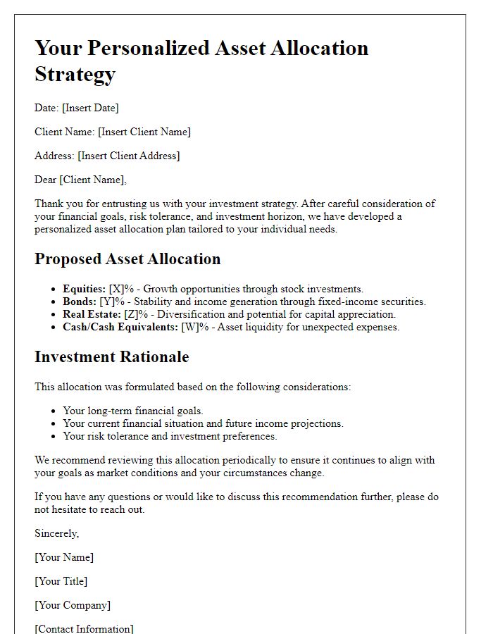 Letter template of individualized asset allocation advice.