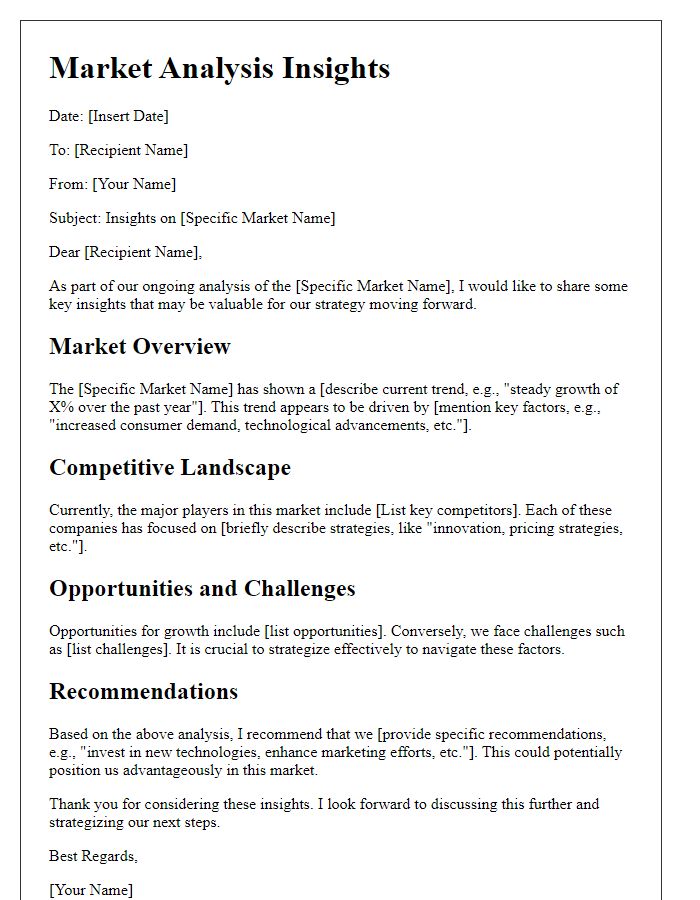 Letter template of specific market analysis insights.